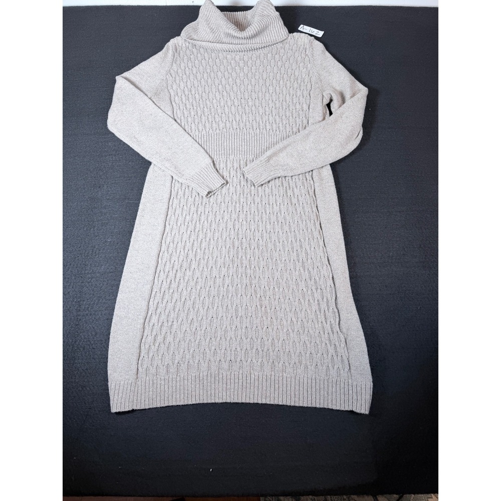 Old Navy Womens Beige Cable Knit Turtleneck Sweater Dress Large A-Line Marl